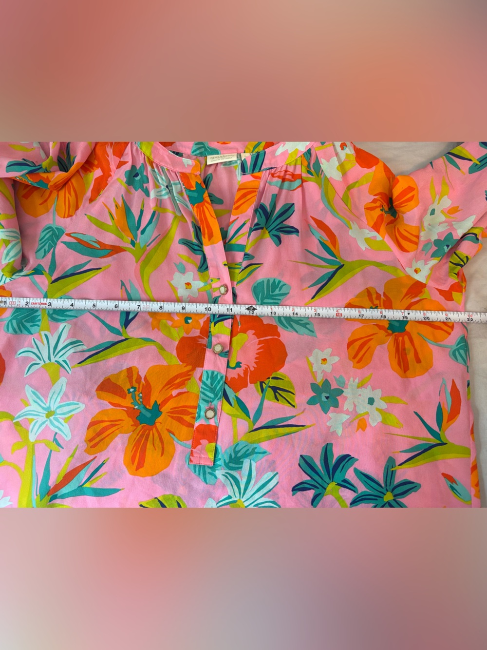 Spartina 449 Pink Tropical Floral Silk Blouse Tunic Top Size Large - Picture 9 of 9